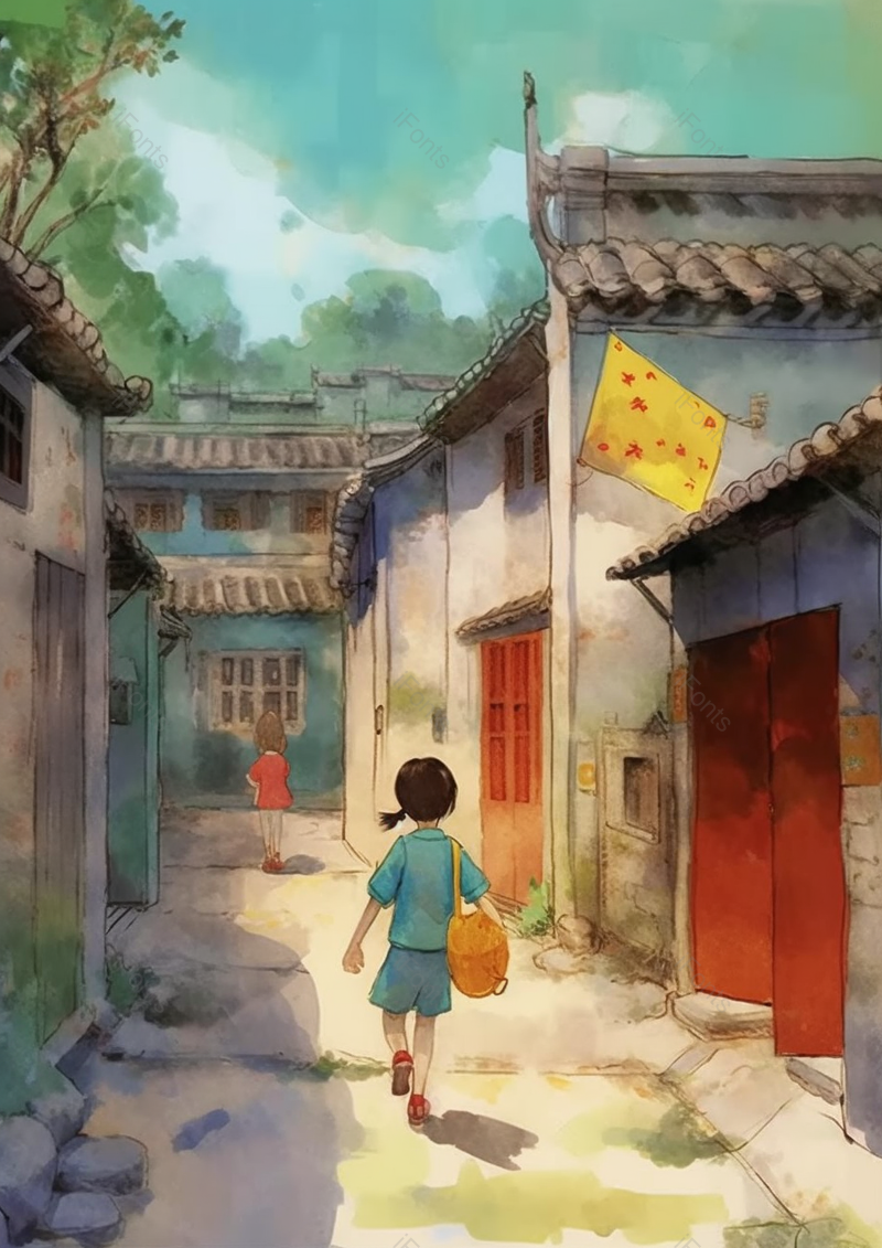 走在古老建筑胡同中的女孩,插画/手绘图,插画/手绘图库,插画/手绘图下载,插画/手绘